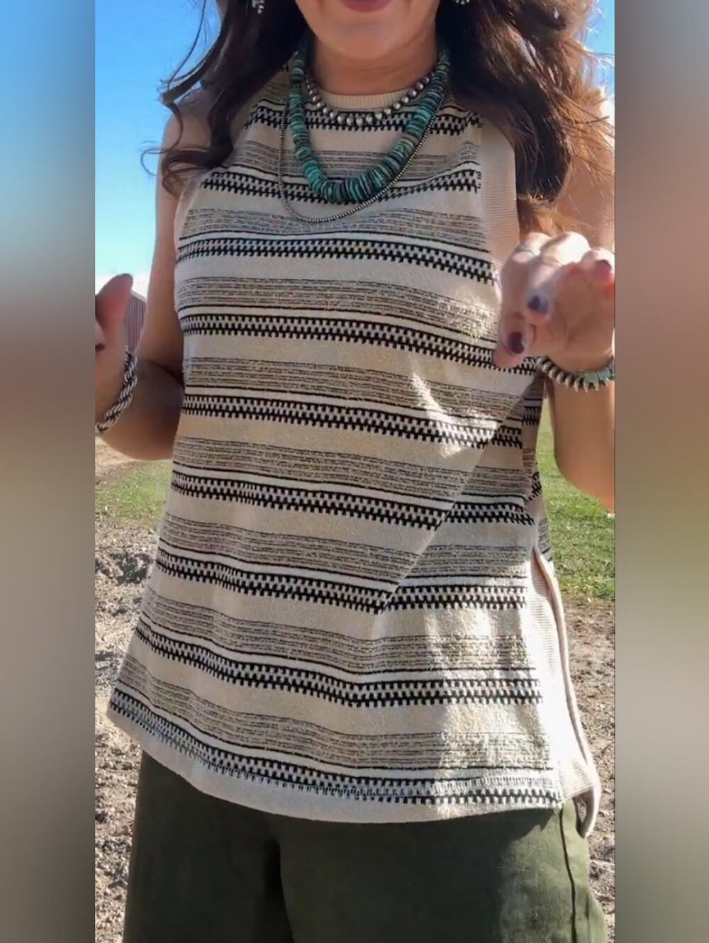 The Greii Sleeveless Striped Check Knit Tank Top Vest Cream Black M NEW